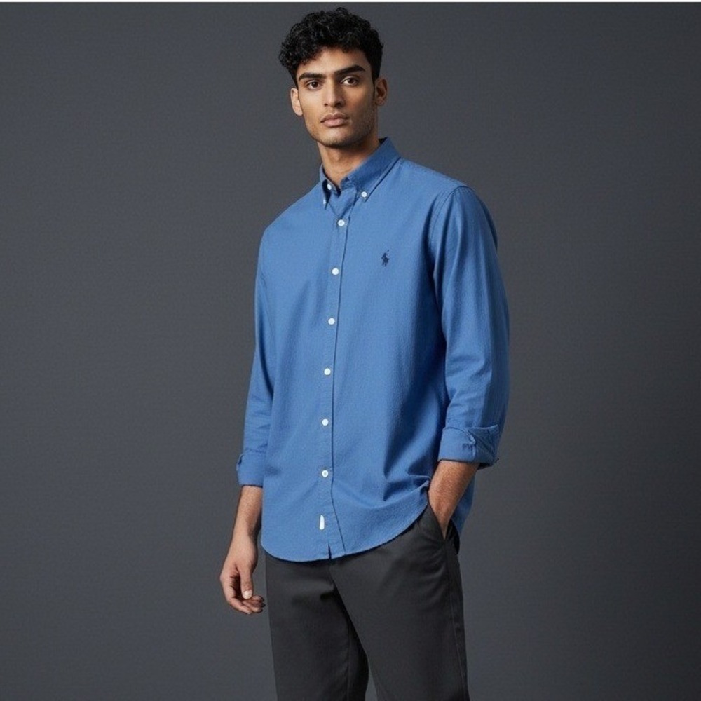 Ralph Lauren Mens Classic Fit Blue Long Sleeve Button Down Shirt Size Large
